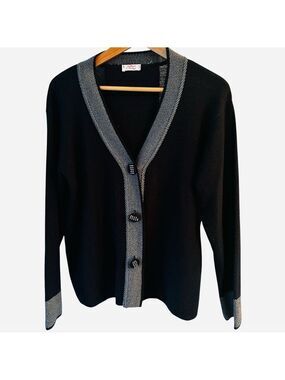 LE MAGLI DE ROSIE  Navy Cardigan Made In Italy  Grandpa Core V-neck  Womens Med